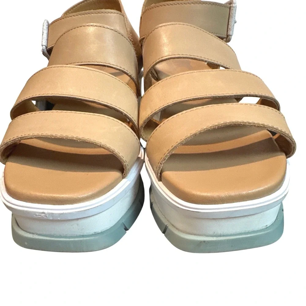 Sorel Joanie III Ankle Strap Wedge Sandals Honest Beige Crushed Blue Womens 8